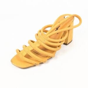 Free People Colette Hot Orange Strappy Cinched Block Heel Sandals Size 8